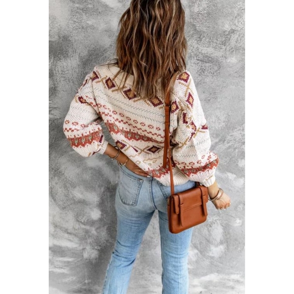 LAST ONE! Plus Size CHRISSY V-Neck Sweater With Geometric Patterns - Picture 2 of 6